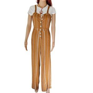 Luna Chix -Boho  Mustard Color white Striped wide Leg Jumper Sm